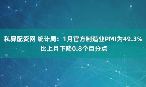 私募配资网 统计局：1月官方制造业PMI为49.3% 比上月下降0.8个百分点